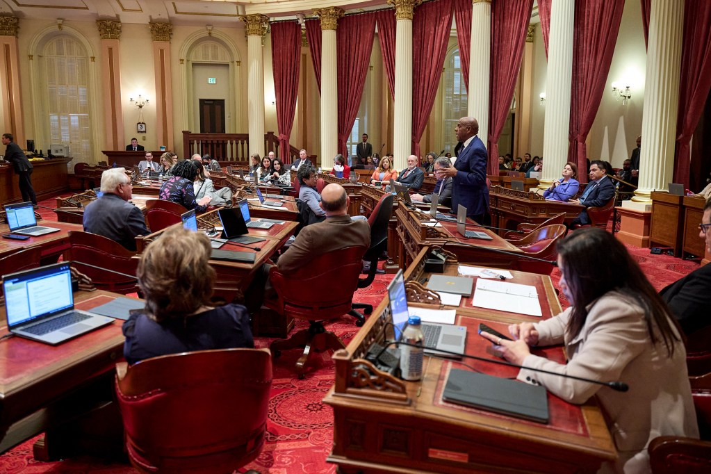State Senator Steven Bradford speaks during the first day of session in the California Senate on Jan. 3, 2024. Photo by Fred Greaves for CalMatters
